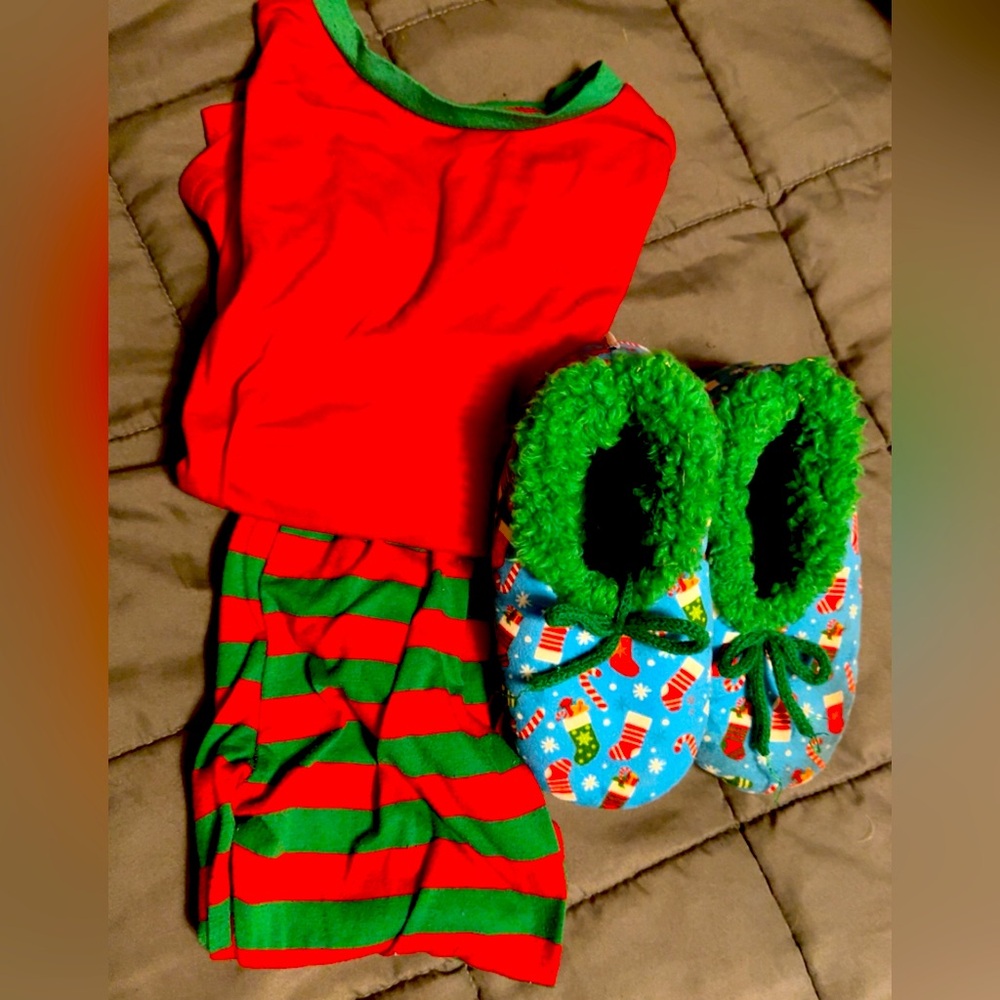 Christmas pajamas and slippers